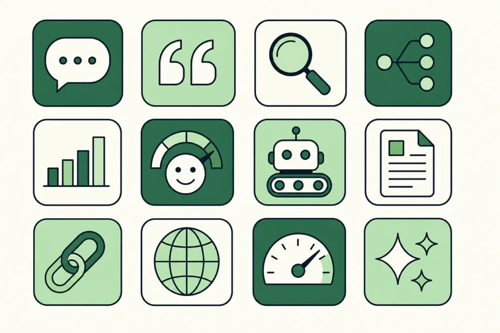 Icon grid for generative search visibility terms and concepts